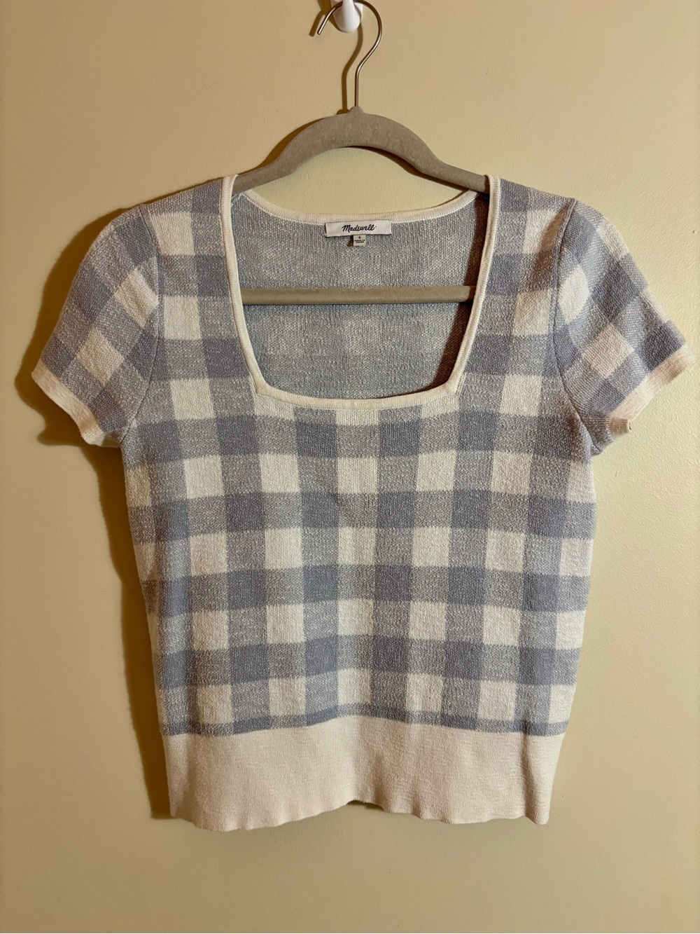 Madewell Blue & White Gingham Square-Neck Tee Knit Top Women's Small
